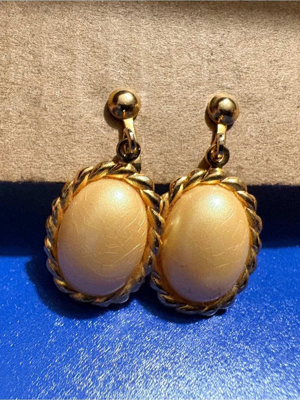 Gold-Tone Cream Oval Clip-On Earrings